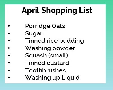 List of items needed for the Foodbank