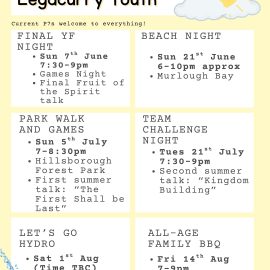 Poster giving details of Youth Activities during June, July & August