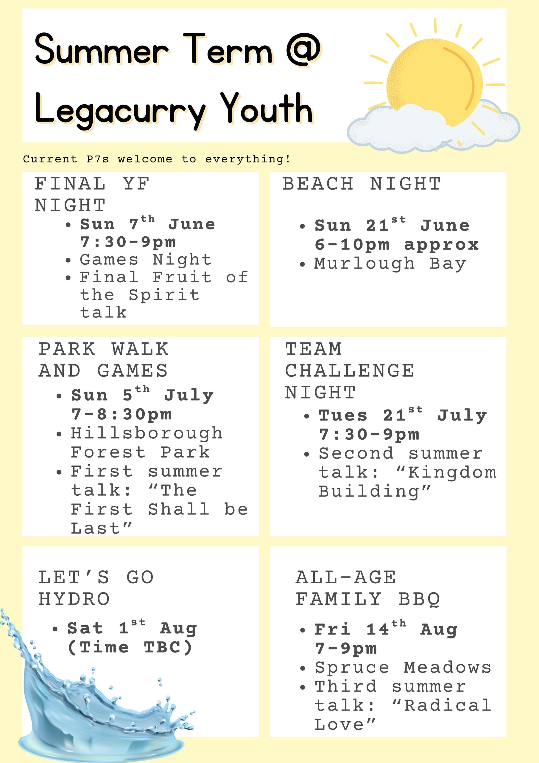 Poster giving details of Youth Activities during June, July & August
